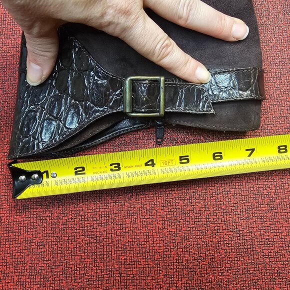 Max De Carlo Italian Knee-High Boots 7B Brown Suede & Leather Croc Embossed - Picture 10 of 11